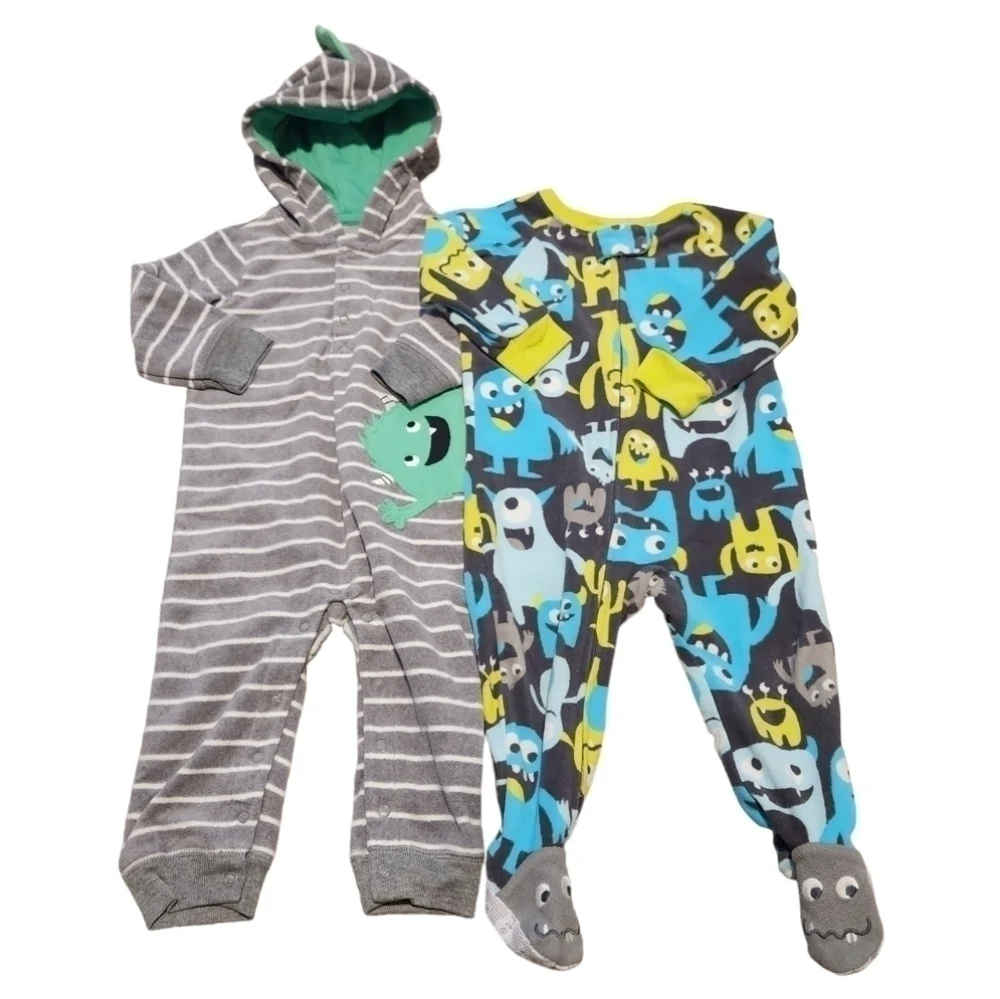 Lot of 4 Carter's & Baby Gap 1 Piece Romper Outfits / Footie Pajamas, 12 months